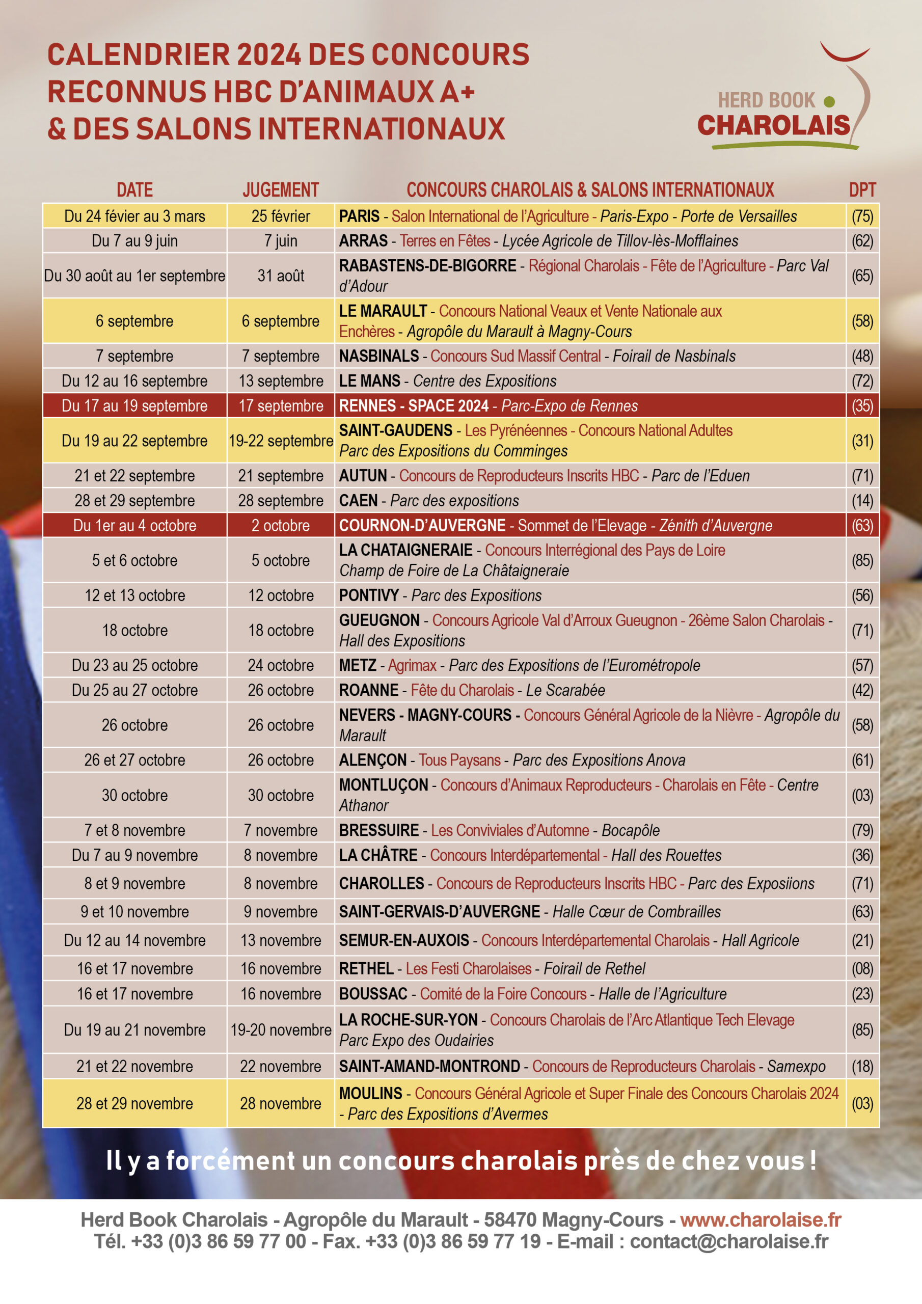 Lire la suite à propos de l’article CALENDRIER 2024 DES CONCOURS RECONNUS HBC & DES SALONS INTERNATIONAUX