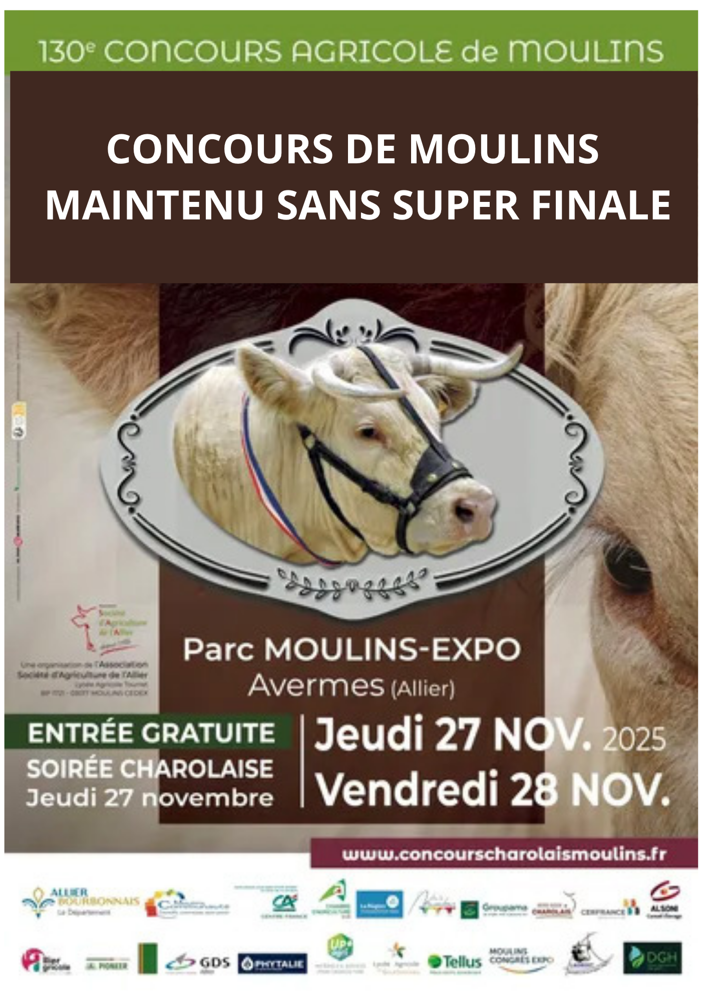 Lire la suite à propos de l’article CONCOURS DE MOULINS 2025 : UN RENDEZ-VOUS CHAROLAIS MAJEUR MAINTENU SANS SUPER FINALE